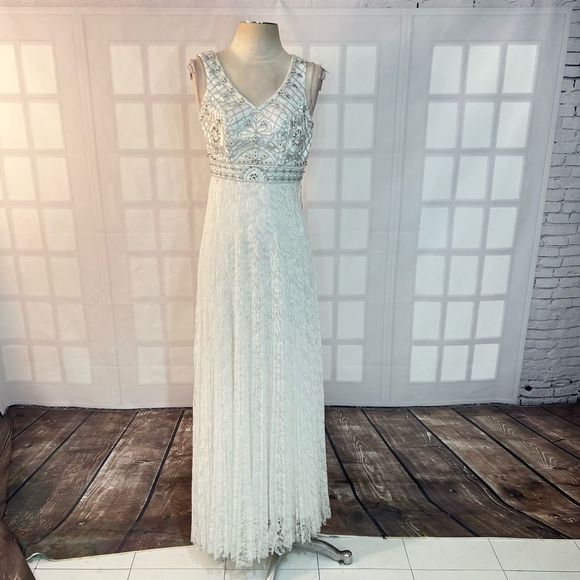 Sue Wong NWT white beaded pleated white lace formal gown size 0 - Picture 1 of 10